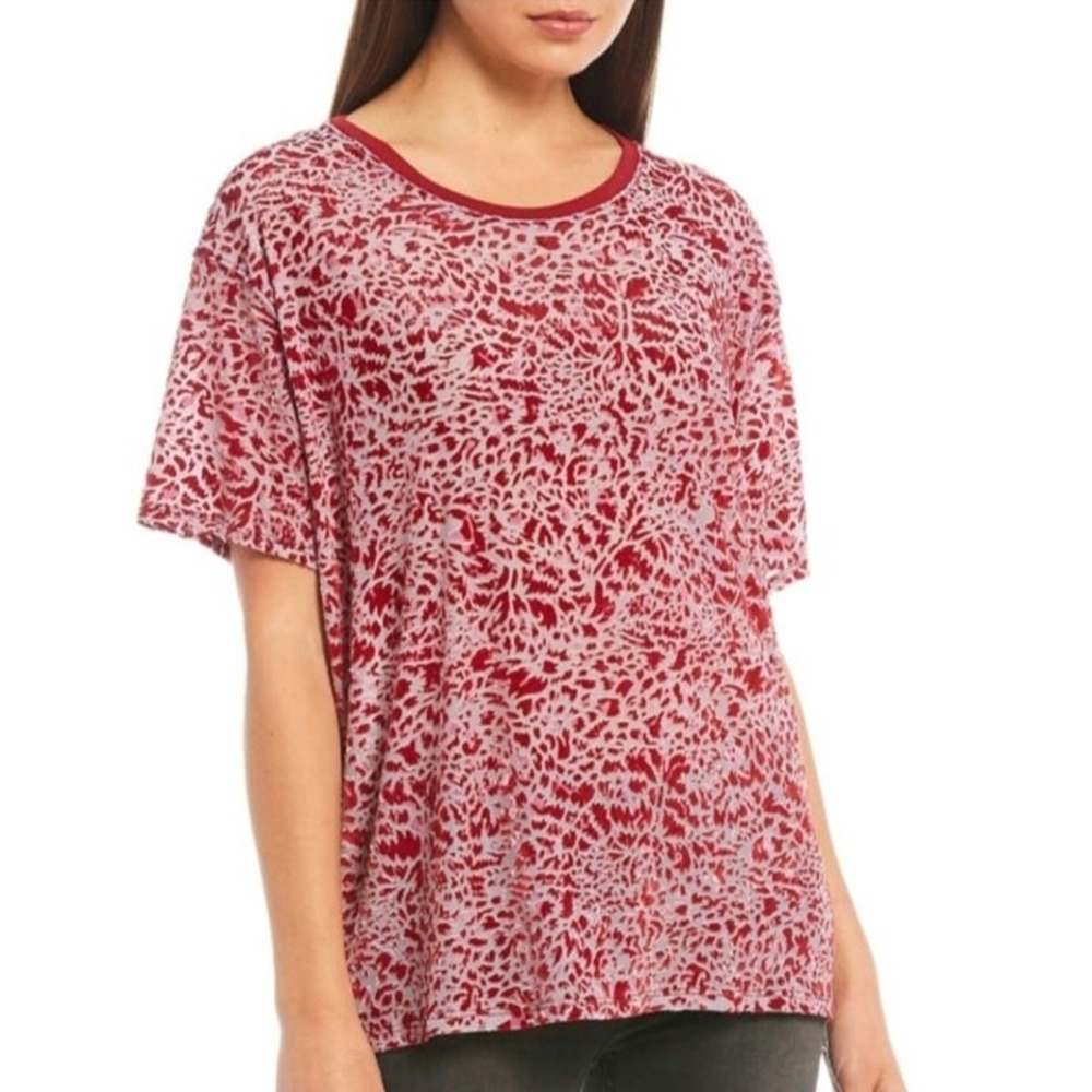 We The Free People Velvet Burnout Tee Short Sleeve Top Medium Large Red Berry
